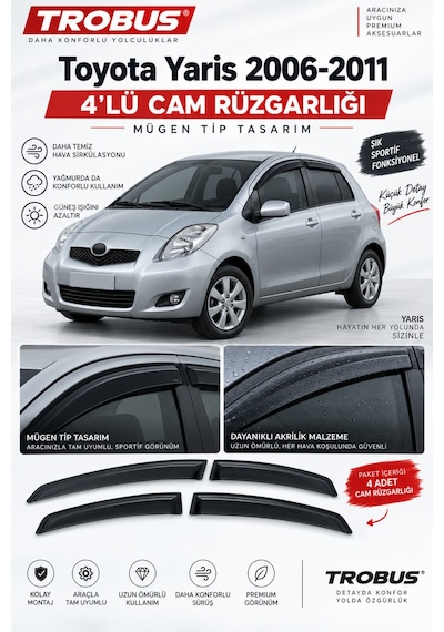 Plus Toyota Yaris 2008 5 Kapı Hb Uyumlu 4 Parça Cam Rüzgarlığı
