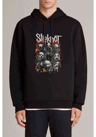 Slipknot Rock Müzik Baskılı Siyah Erkek Örme Sweatshirt