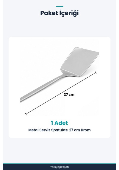 Metal Servis Spatulası - Krom Renk - 27 Cm - Paslanmaz Çelik Gümüş