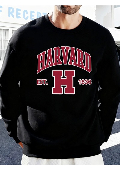 Startmore Tarzsokak Harvard Est. 1636 Baskılı Erkek Sokak Sweatshirtü Polar Oversize Kazaklar Sonbahar Her Şeyle Siyah