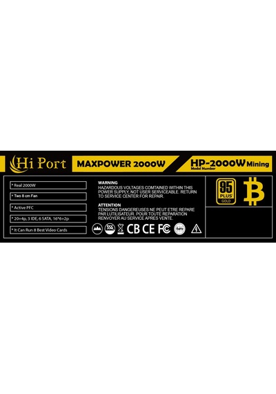 Hiport Maxpower 2000W Bitcoin Mining Powersupply. 1X 20+4Pin. 3X