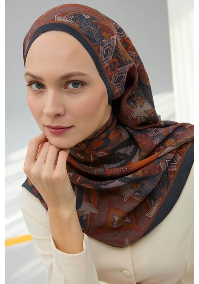 Silk Home Viskon Velora Eşarp Antrasit-taba Desenli Kaymaz Tok Duruşlu 90x90 Çok Renkli