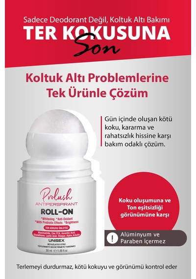 Koltuk Altı, Ter Kokusu Önleyici, Antiperspirant Beyazlatıcı Etkili, Ton Eşitleyici Unisex Roll On 50 Ml - 877734229