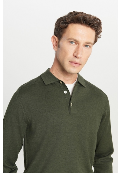 AC&Co / Altınyıldız Classics Erkek Hakı Yünlü Standart Fit Normal Kesim Polo Yaka Basic Triko Kazak Hakı AC&Co / Altınyıldız Classics Erkek Hakı Yünlü Standart Fit Normal Kesim Polo Yaka Basic Triko Kazak Hakı