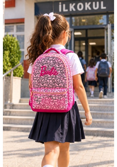 İlkokul Okul Çantası Kız Çocuk Pembe Sırt Çantası 43x28x12 Cm Desenli