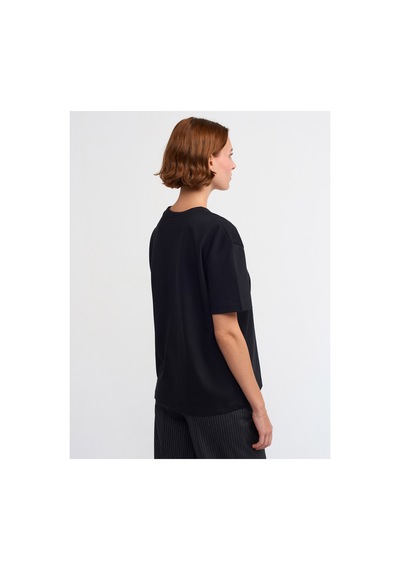 Dilvin 30312 Dekoratif Dikişli Bisiklet Yaka Tshirt Açık Sarı