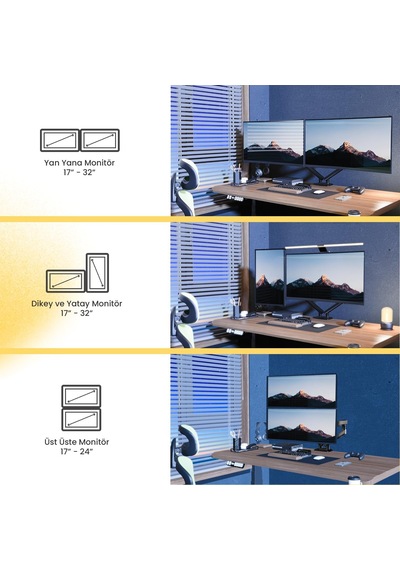 Lexroo North Bayou A5c 17-32 İnch Çift Kol 2-9 Kg Vesa Uyumlu Monitör Standı