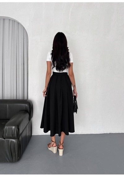 Winmoda34 Tesettür Dabıl Kumaş Pileli 91 Cm Tam Boy Uzun Etek Siyah