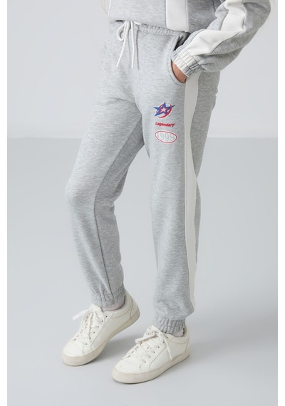Tommylife Tommy Life Gri Melanj Pamuklu İçi Tüylü Yumuşak Dokulu Standart Fit Baskılı Kız Çocuk Eşofman Takım - 75166 Gri Melanj