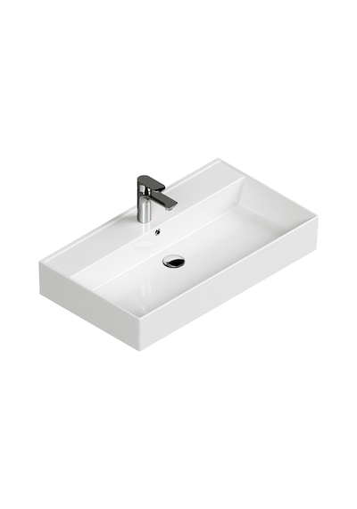 Aqua Bagno Plan Tezgah Üstü Kare Lavabo Beyaz 80 x 45 CM