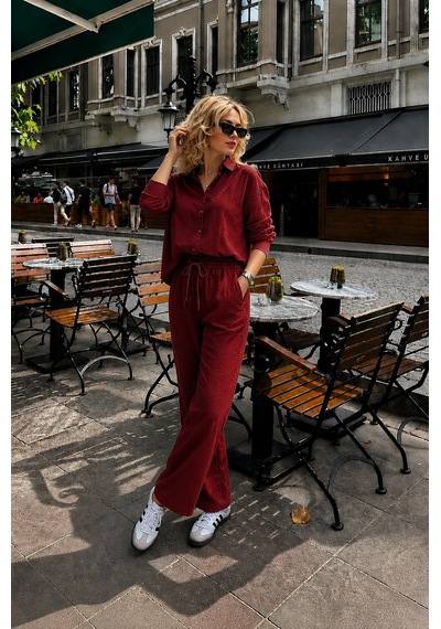 Seeh Bordo Uzun Kollu %100 Pamuk Müslim Gömlek Takım Sh365 Regular