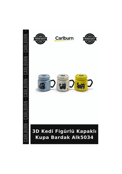 3d Kedi Figürlü Kapaklı Kupa Bardak Günlük Kullanım Akşam Çayı Sıcak İçecek Çok Renkli
