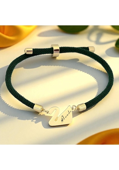 Archin Hande İsmine Özel Koyu Yeşil Örgülü Kuğu Kuşu Figürlü 14 Ayar Altın Plakalı Hediye Bileklik-607isim Hande Archin Hande İsmine Özel Koyu Yeşil Örgülü Kuğu Kuşu Figürlü 14 Ayar Altın Plakalı Hediye Bileklik-607isim Hande