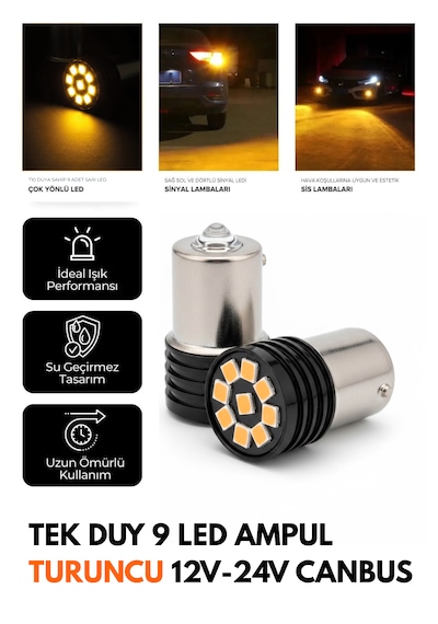 2Tek Duy 9 Led Ampul Turuncu Geri Vites Led Ampulü 12V-24V Canbus 1156 ba15s p21w'