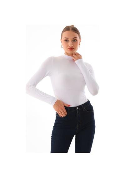 Kadın Viskon Boğazlı Kopçalı Zıbın Body-beyaz-beyaz Beyaz