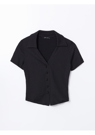 Lcw Vision Siyah Polo Yaka Dokulu Kadın Bluz