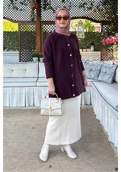Rabia Şamlı Sedef Angora Triko Hırka Mürdüm Normal
