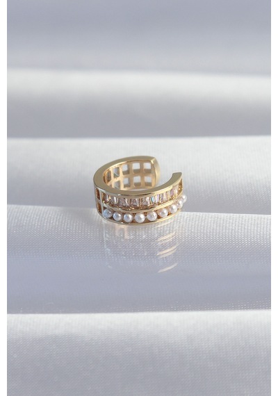 Ezoconcept Pirinç Gold Renk İncili Baget Taşlı Earcuff Küpe Çok Renkli