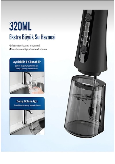 Nvg Ipx7 Ağız Duşu 320ml 5 Başlık 4 Mod 20-140 Psı Şarjlı Kablosuz Pro Diş Temizleme Cihazı Yeni Nesil