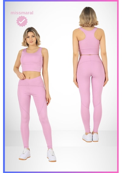 Missmaral Slim Fit Oslo Tayt Lila Yüksek Bel Toparlayıcı Spor Model Flatlock Dikiş Detaylı 1090 Lila