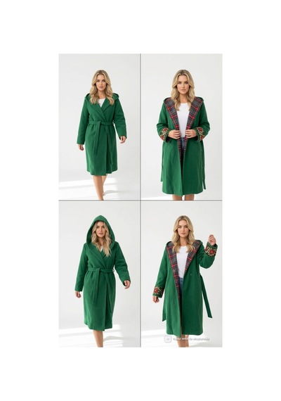 Lila Mare Tekstil Kaşe Yeşil Kolları Nakışlı Kaban Yeşil Yeşil
