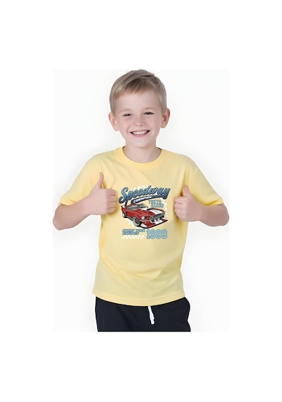Fyk Kids Erkek Çocuk Yazlık Speeedway Baskılı Alt-üst Takım Sarı