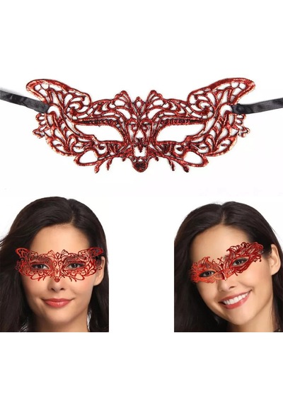 Kırmızı Dantel Masquerade Maskesi 9 No Altın Ve Çok Renkli