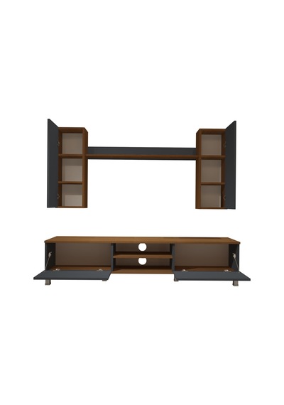 Decoraktiv Eko 5d Mdf Dvd Krom Ayaklı Tv Ünitesi Tv Sehpası Ceviz - Antrasit