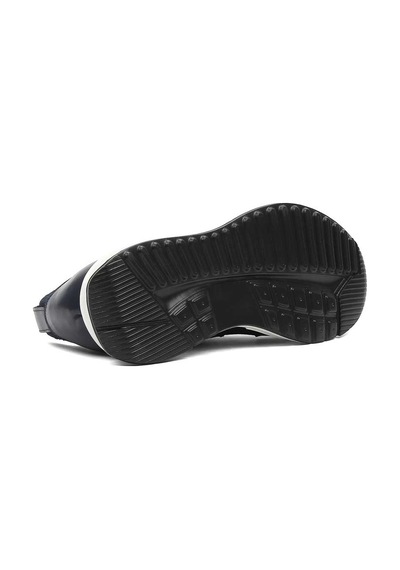 Erkek Lacivert Bağcıklı Deri Sneaker