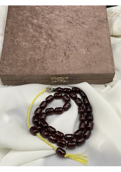 Omari Osmanlı Benzetme Kapsül Kesim Koyu Vişne Sıkma Kehribar Tesbih 9x12 Mm Bordo