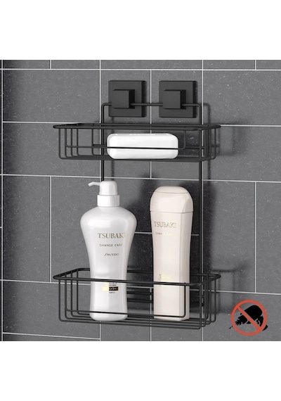 Banyo Rafı 2 Katlı Paslanmaz Easyfix Siyah S242 Siyah