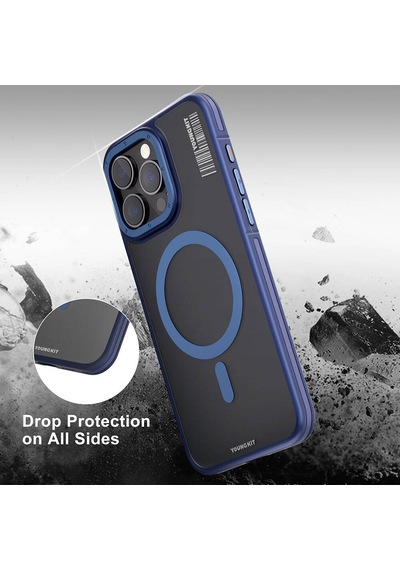 Apple Uyumlu iPhone 13 Pro Max Kılıf Magsafe Şarj Özellikli Youngkit Rock Sand Serisi Kapak Mavi
