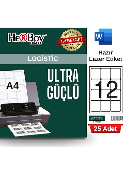 Herboy Hb-1012 63,5 X 72 Mm A4 Laser Etiket 25 Adet
