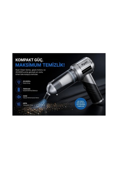 Bagajon Ryan 20.000 Pa 7.500 Mah Katlanabilir Araç Süpürgesi 120w Fırçasız Motor, Üfleme & Vakum, Çantalı