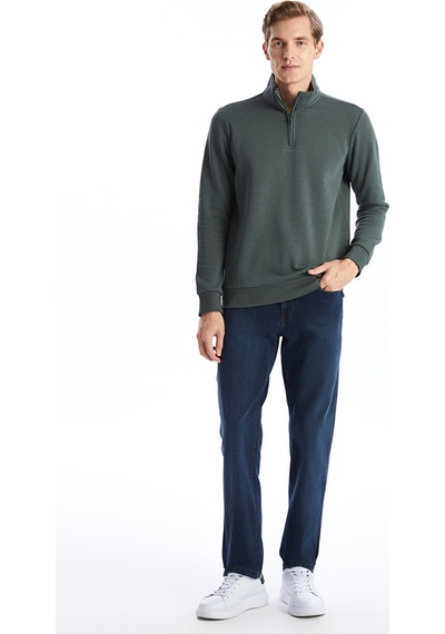Lcwaıkıkı Classic Yeşil Dik Yaka Uzun Kollu Erkek Kalın Sweatshirt