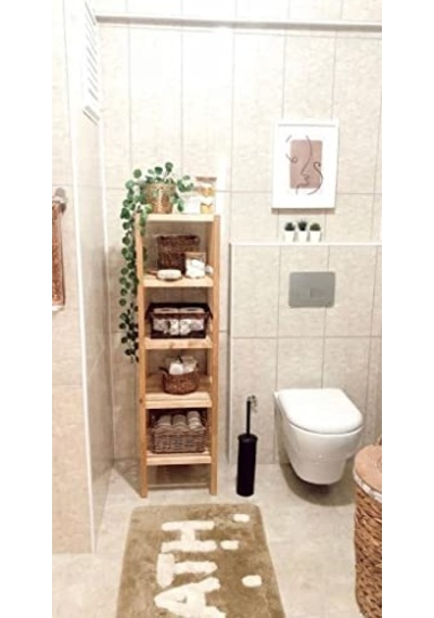 Aksöz Tasarım Ahşap Izgaralı Banyo Rafı 5'li Banyo Rafı Çok Renkli