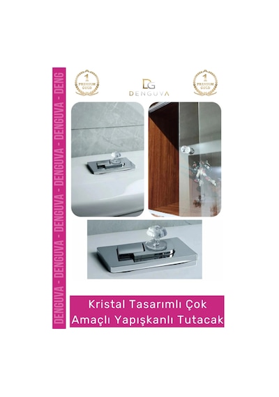 Kulp Kristal Elmas Kesim Vidasız Montaj Dekoratif Çok Amaçlı Yapışkanlı Tutacak Buton - 4 Adet Çok Renkli