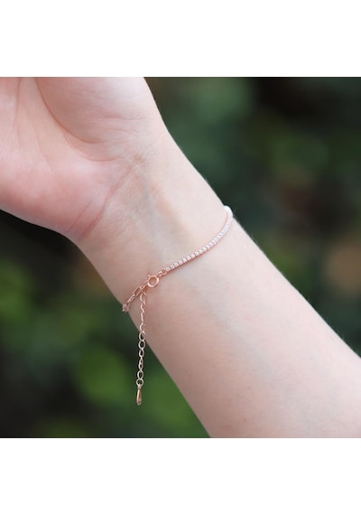 Rose Gold Kaplama Yarım Su Yolu Zincirli Gümüş Bileklik Gümüş