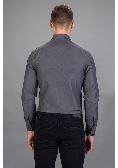 Tudors Modern Slim Fit Dar Kesim Armürlü Erkek Gömlek-15237 Gri