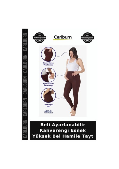 Carlburn Beli Ayarlanabilir Kahverengi Esnek Yüksek Bel Hamile Tayt Anne Giyimi Günlük Tarz Rahat Parça