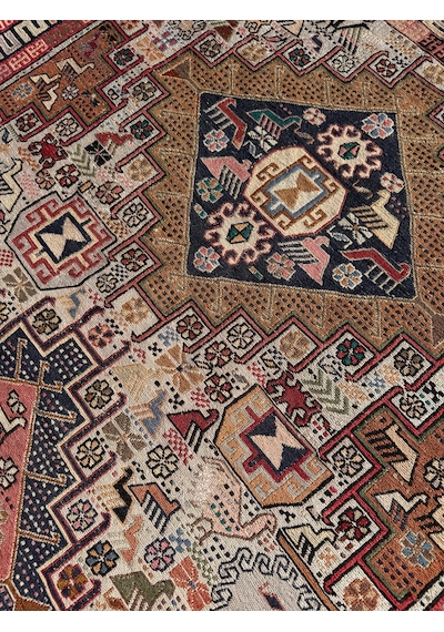 El Dokuma İran Şahseven Kilimi 113x190 Kırmızı Kök Boya %100 Yün Kilim Renkli