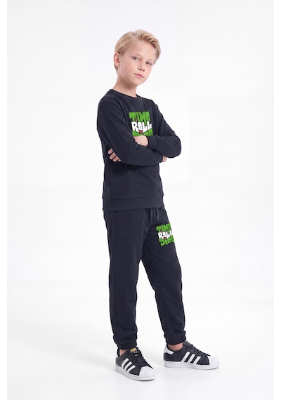 Fyk Kids 3 İplik Baskılı Erkek Çocuk Çift Cepli Bisiklet Yaka Eşofman Takımı Siyah