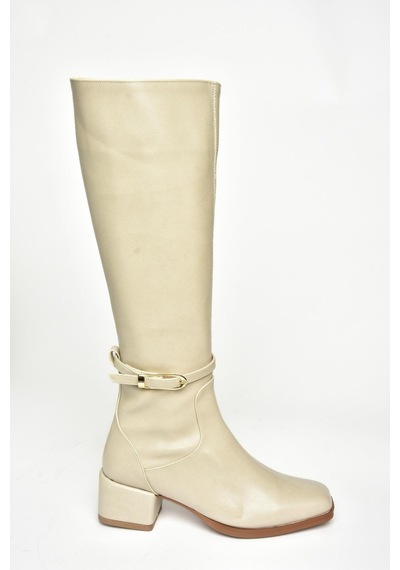 Fox Shoes T590142609 Bej Kalın Topuklu Kadın Çizme Bej