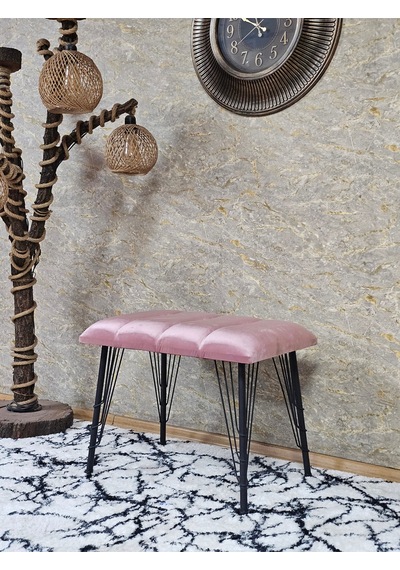 Zafir Metal Siyah Tel Ayaklı 60 Cm Puf Bench - Puf - Bench - Oturak - Mutfak Oturağı - Antre Oturağı Pembe