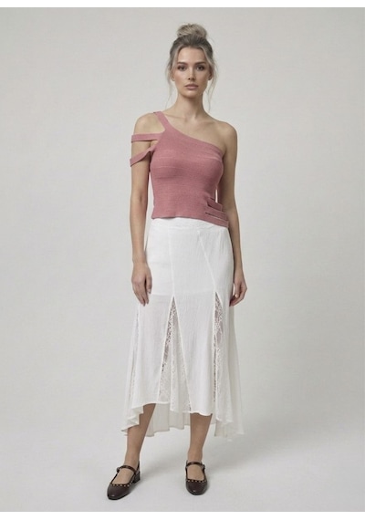 Neden Tekstil Asimetrik Tek Omuz Triko Crop Bluz - Gül Kurusu