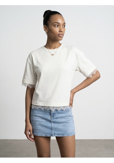 Dilvin 32826 Dantel Detaylı Kısa Kollu T-shirt-ekru