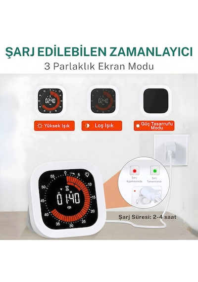Npo Npt32b Analog Görünümlü Dijital Kronometre Pomodoro Motivasyon Saati Beyaz - siyah