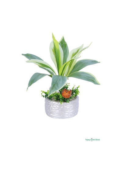 Yapay Çiçek Sitesi Gümüş Beton Saksıda Yapay Bitki Tanzimi 48 Cm Model 6 Yeşil-sarı