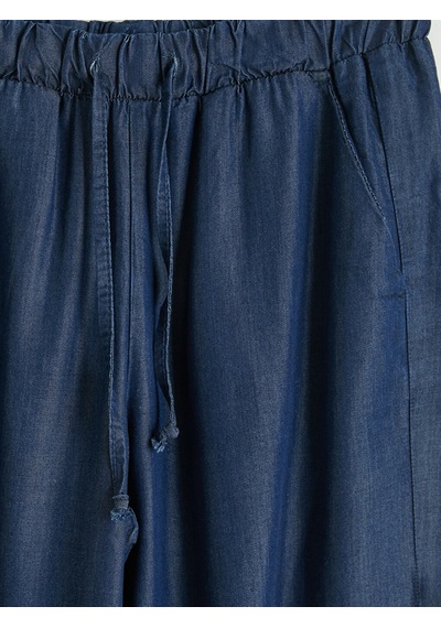 Lcw Grace Siyah Beli Lastikli Wideleg Kadın Jean Pantolon