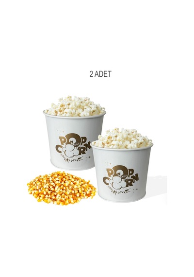Toptanfoni Metal Popcorn Kutusu - Patlamış Mısır Kovası 2 Adet Beyaz